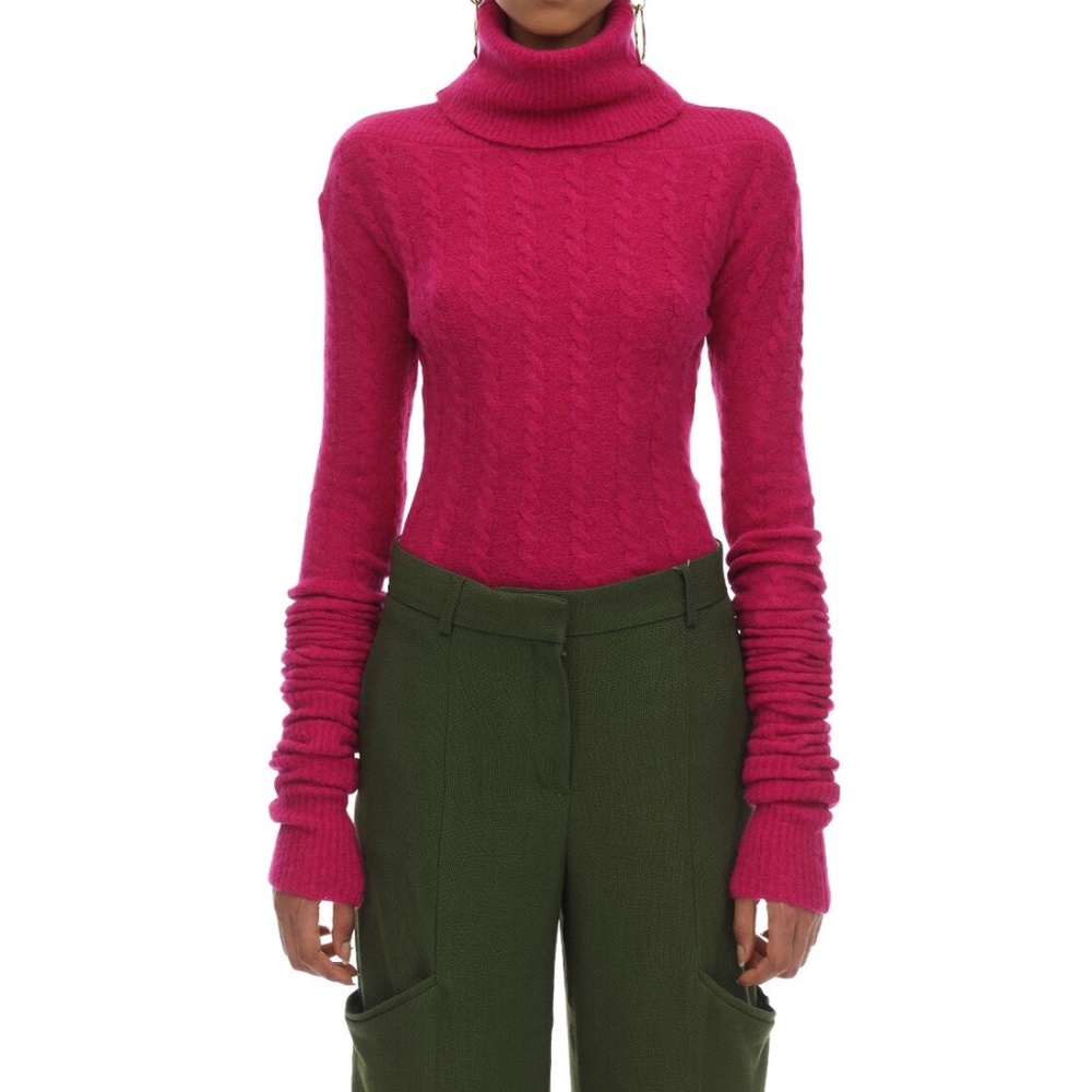 Jacquemus Fuchsia Cable-knit Alpaca-blend Turtleneck Sweater - Picture 2 of 8